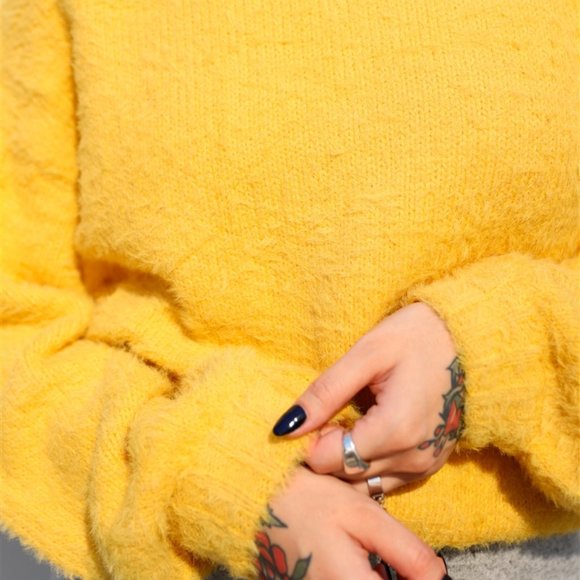 Yellow Fuzzy Knit Sweater Top - Picture 4 of 5